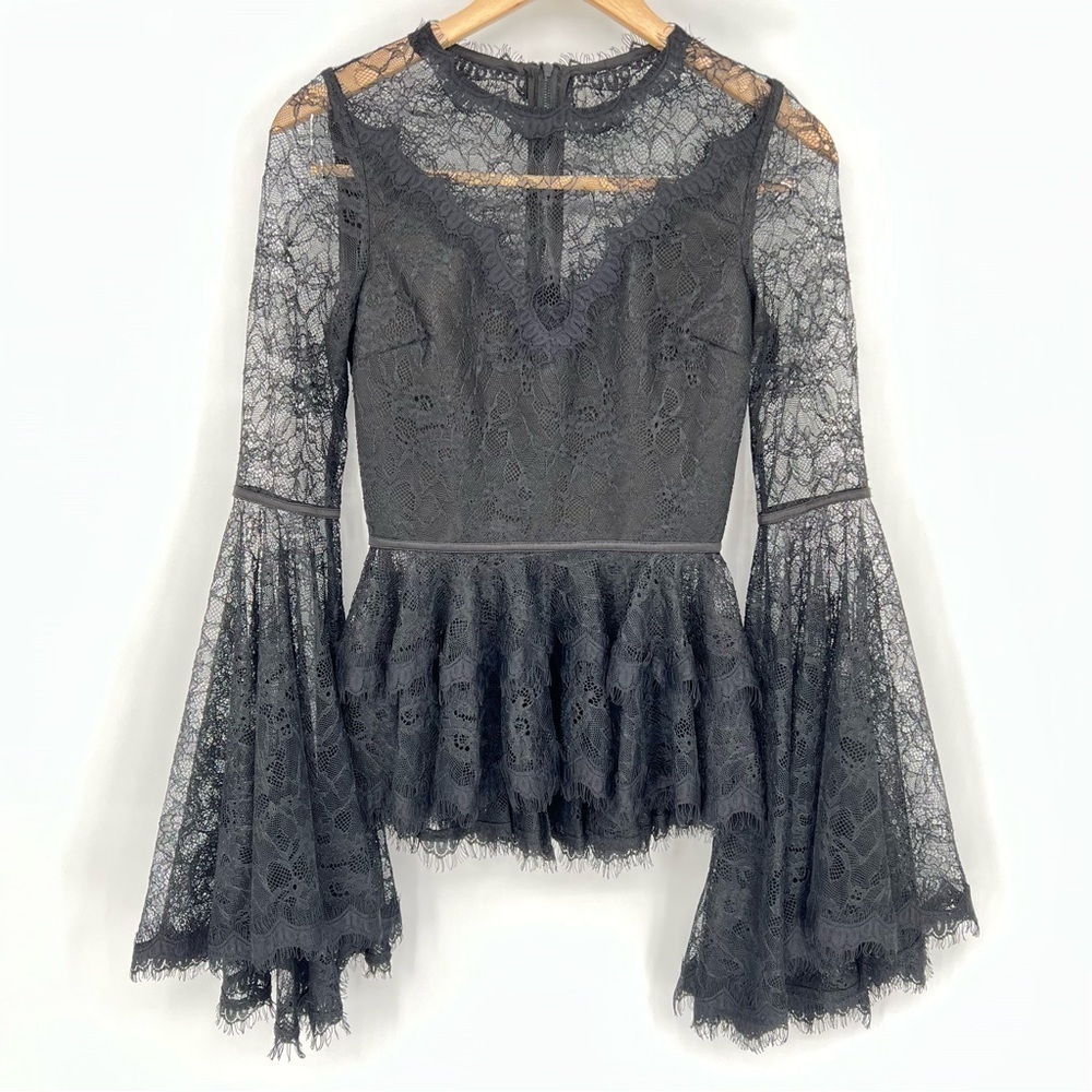 Misha Collection Lace Ruffle Trumpet Bell Sleeve Blouse